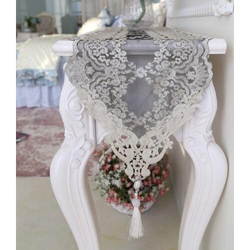 European Style Black Lace Table Runner Drawer Cabinet Towel Cover Teapoy Table Runner Apricot Table Cloth Decorative