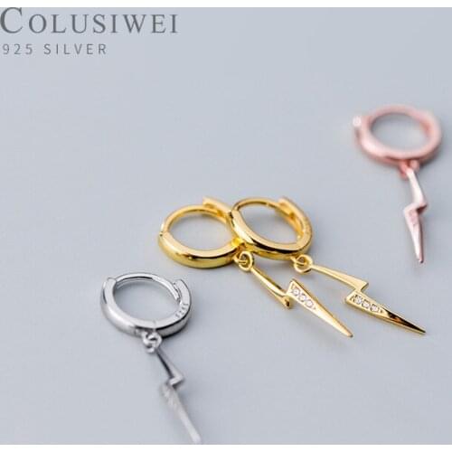 Colusiwei Flash Lightning Dangle Earrings with Charm 925 Sterling Silver Femme Hippop Earrings for Women Men Unisex Jewelry