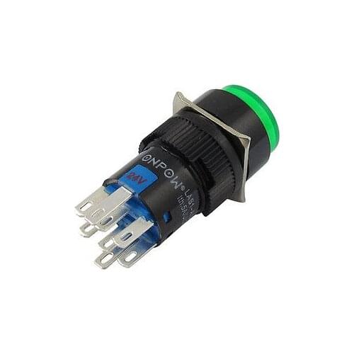 DC 24V Green Neon Light 8 Pins 1NO 1NC Latching Pushbutton Switch