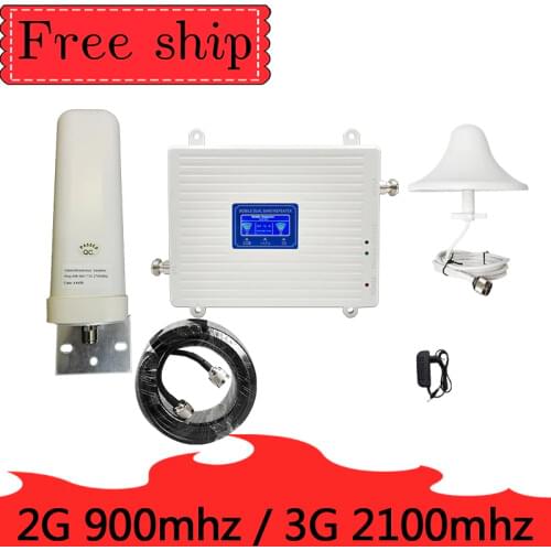 Dual Band Signal Booster 900/2100mhz GSM WCDMA LCD Display 2G 3G Gsm HSPA Repeater 2100 Celular Amplifier 5dbi indoor Antenna