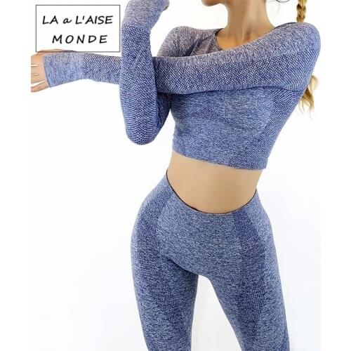 2020 Yoga Set Seamless Women Gym Fitness Clothing Yoga Sport Long sleeves Tops Athletic Legging Suit Workout Sportswear