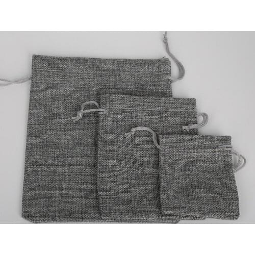 7x9/10x14/15x20cm 5pcs Linen Cotton Drawstring Gift Pouch Bag Gray Orange Color Adjustable Fashion Jewelry Packing Bags
