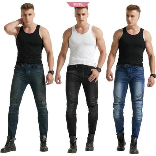 Mens Motorcycle Pants Safety Protective Lining Padded Jean Pant Trouser With Free padding