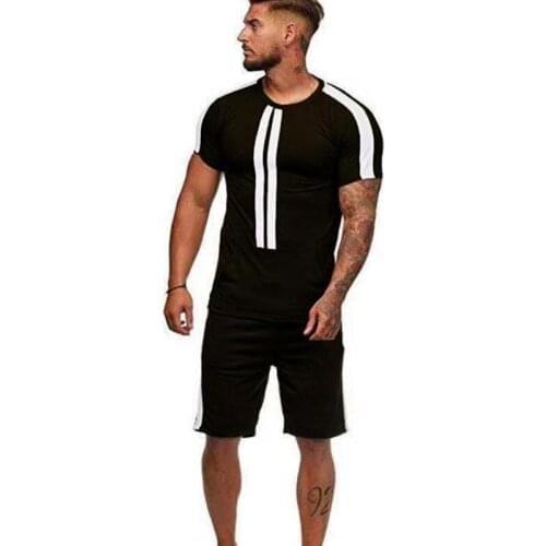 2020 Men Sets Tracksuit 2 Pieces Joining together Male Stripe Clothing Sportswear Set Fitness Men ShortsT Shirt Mens Casual Suit