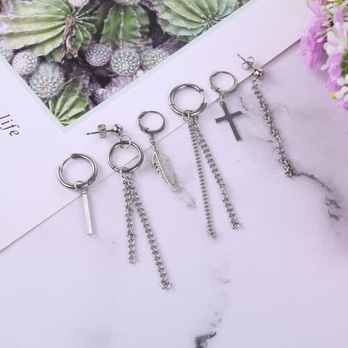 2021 new 6pcs/set of cool boy and girl long earrings fashion simple trend hip hop stainless steel fashion earring set