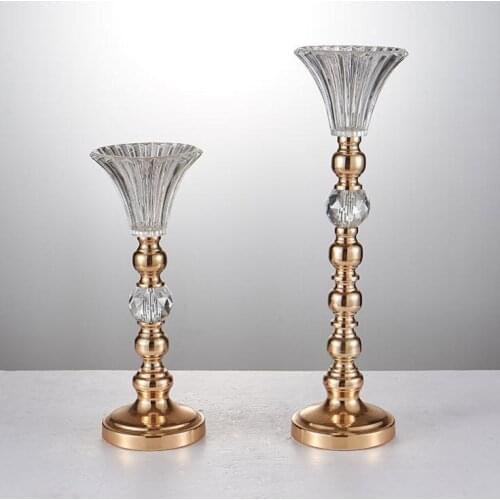 New crystal beaded flower stand candlestick candelabra candle holder wedding table centerpieces crystal decor vase SN1760
