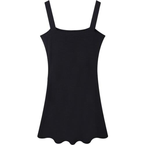New Womens Spring Summer Slash Neck Black Spaghetti Strap Dress French Camis Sexy A-word Skirt