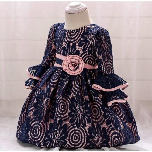 Autumn Dress For Girl Long Sleeve White Baptism Dresses Baby Girl 1 Year Birthday Wear Toddler Girl Lace Christening Ball Gown