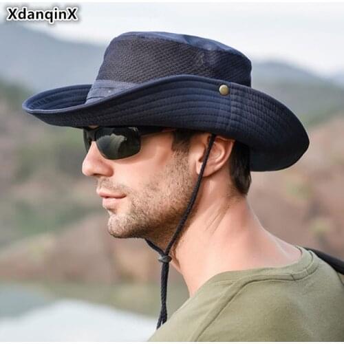 XdanqinX New Foldable Mens Mesh Hat Breathable Bucket Hats Summer Wind Rope Fixed Womens Ventilation Beach Hat Fishing Cap
