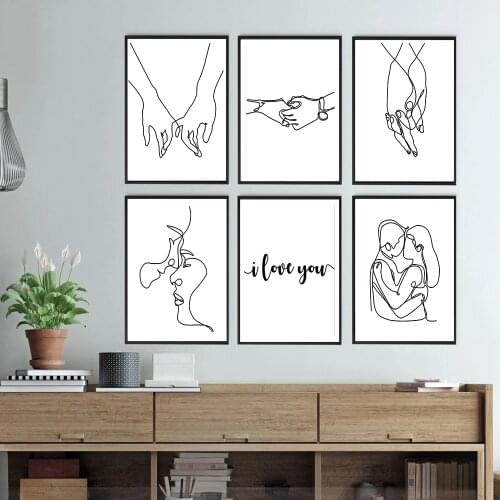 Pinky Swear One Line Drawing Painting Prints Black White Hands Artwork Poster I Love You Quote Minimalist Couple Art Picture
