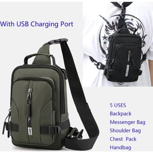 Men Nylon Backpack Rucksack Knapsack Chest Pack Bags USB Charge Port Male Military Single Messenger Chest Bag Daypack