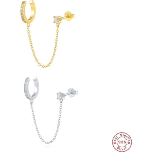 1pcs Fashion Hiphop Gothic Punk Handcuff Chain Earrings S925 Silver European Stud Earrings Chain for Women/Girl Party Jewelry