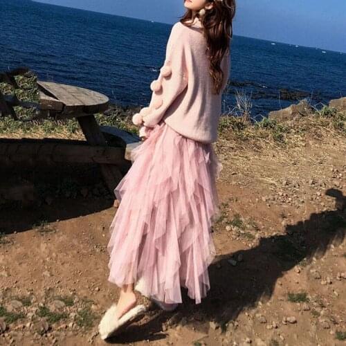 Chic Irregular Mesh Skirt Women Spring Autumn 2020 New Multi-layer Tutu Cake Skirt Fluffy Ruffled Long Tulle Skirt Female