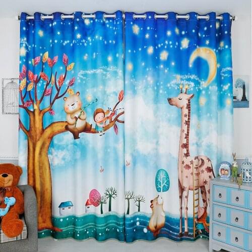 Custom Made 2x Window Drapery Curtain Nursery Kids Children Room Window Dressing Tulle 200x260cm Giraffe Bear Girl Tree Sky