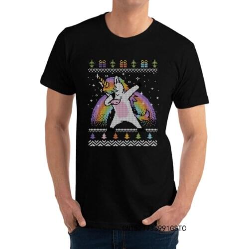 Dabbing Unicorn Ugly Sweater T Shirt Funny Crew Neck Fitness Tight Premium Cotton Mens T-shirts Family Harajuku Tops T Shirt