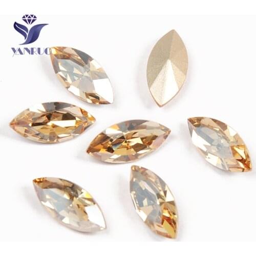 YANRUO 4200 Navette Crystals Golden Shadow GSHA Rhinestones Top k9 Crystals Claws Strass Golden Stones For Fancy Crystals