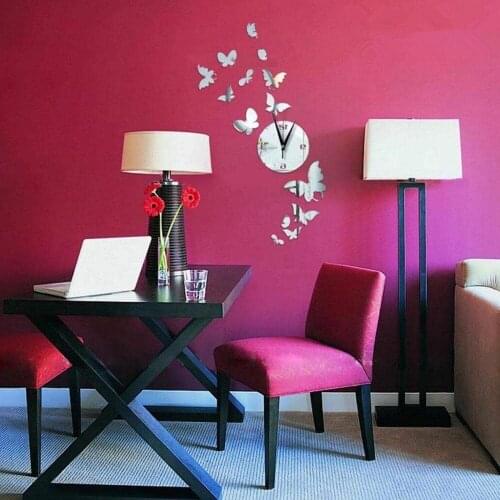 Mirror clock idyllic style creative wall clock butterfly clock mirror wall sticker