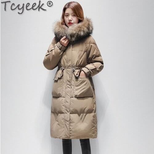 Tcyeek Winter Real Raccoon Fur Collar Coat Female 2021 Hooded White Duck Down Jacket Women Casual Parkas Jaqueta Feminina Gxy302