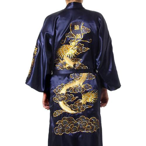 Plus Size Chinese Men Embroidery Dragon Robes Traditional Male Sleepwear Nightwear Kimono With Bandage Wholesale S0014
