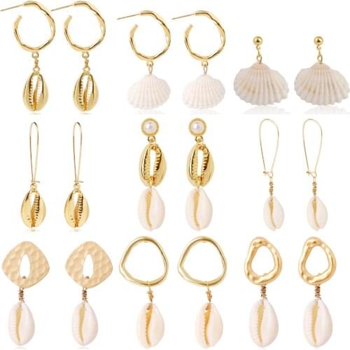 2021 New Metal Natural Shell Freshwater Pearl Pendant Womens Earrings National Style Sianik Jewelry Wholesale