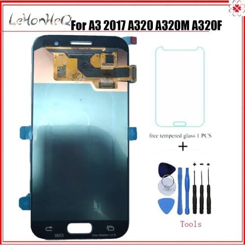 For Samsung Galaxy A3 2017 A320 A320F A320M A320Y LCD Phone Display Touch Screen Digitizer Assembly Brightness Replacement