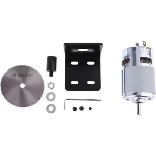 1Set DC 12V 775 Motor Table Saw with Ball Bearing Mounting Bracket Saw Blade for Woodworking Cutting Polishing Engraving