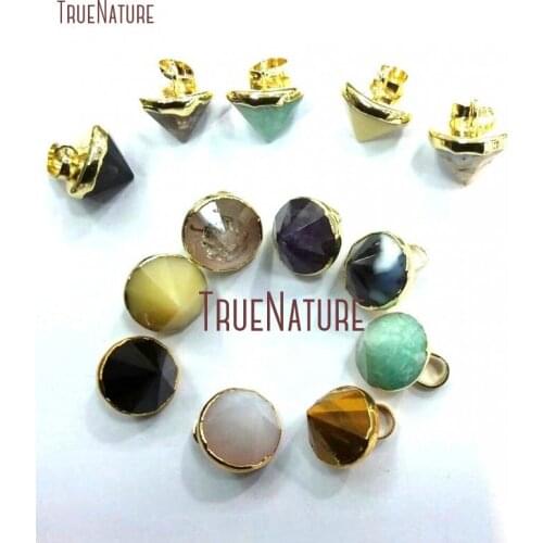 10Pcs Pure Gold Color Faceted Point Pendant Mix Material Pendant Copper On Sale 11x16mm PM13551