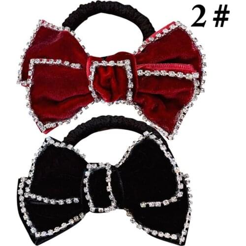 2pcs Bow Scrunchies Hair Tie Crystal Elastic Hair Band Ponytail Holder Women Elegant Headwear Hair Accessories