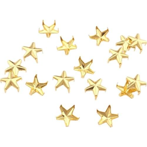 200pcs Metal Gold Stars Shape Claw Spike Rivet Studs for bag, hat, leather,shoe,jeans,chocker decoration craft Sewing accessory