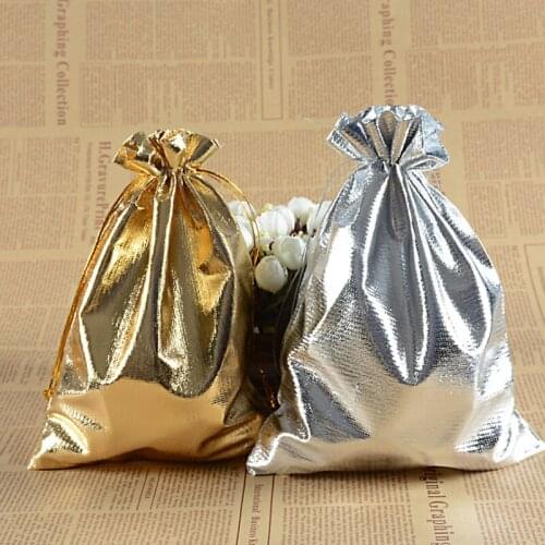 24pcs/set 18x13cm Adjustable Christmas Packaging Silver/ Gold Colors Drawstring Cloth Bag,Wedding Gift Bags & Pouches