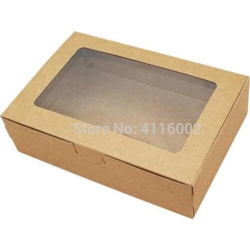 300PCS 18x12x5cm Brown Kraft Paper Box With Window Gift Box Carton Packaging Cookie Macaron Box Wedding Gift Box