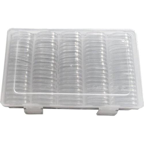 90Pcs 27mm Clear Square Round Plastic Coin Collection Capsule Container Holder Case with Storage Organizer Box