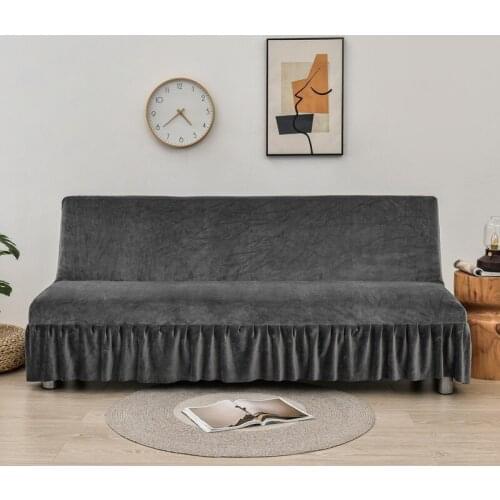 Armless Ruffled Skirt Velvet Sofa Bed Cover Stretchy Machine Washable Stain Resistant Plush Armless Futon Couch Slipcover