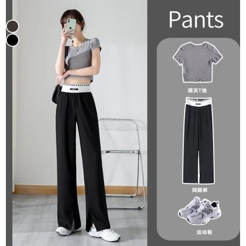 Summer New Wide-Leg Pants Womens Loose Elastic Band High Waist Slimming Drape Straight-Leg Pants Mopping Trousers 2021