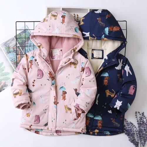 Cartoon rabbit cat plus velvet padded girls cotton jacket childrens cotton jacket 2021 winter new childrens clothing children