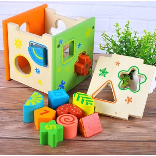 Environmentally friendly colorful intelligence box children shape matching building blocks toys infant wooden educational toys