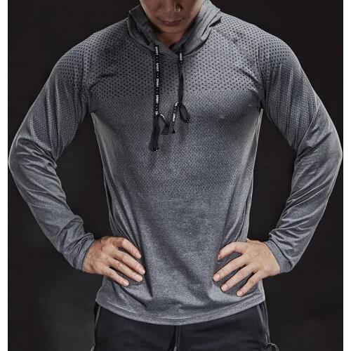 T Shirt Fitness Training T-Shirt Quick Dry Breathable Sports Autumn Winter Thick Running Shirt Man Men Long Sleeve Hooded Gym