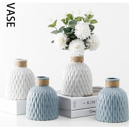 Blue pink Vase 1Pcs PE Big Belly/Diamond/Tree Flower Imitation Ceramic Plastic Flower Vase Flower Basket Nordic Style