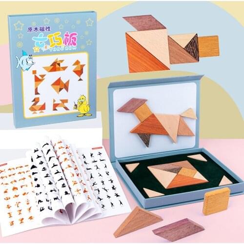 Magnetic Tangram Jigsaw Game 3D Puzzle Montessori Educational Toy Drawing Board Brain Tease Games Learning toys for Children