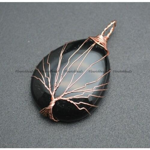 Water Drop Natural Black Agate Amethyst Life Tree Guard Mineral Jewelry Fashion Couple Decoration Pendant Fit Necklace DIY Gift