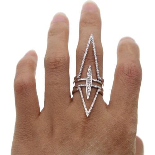 New Design Women Long Spike Chevron V Shape Fashion Geometric Rings pave clear cz Finger Rings Punk Trendy Party Bijoux Jewellry