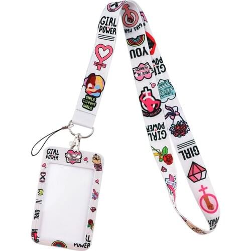 K2960 Feminism Girl Power Creative Lanyard Card Holder Student Hanging Neck Cell Phone Lanyard Badge Subway Access Card Holder