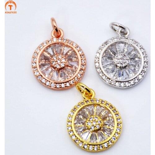 ASA&TESS Disc micro CZ Pave Round Hollow Pendant Colorful Cubic Zirconia Pave Large Charm finding For Necklace Pendant