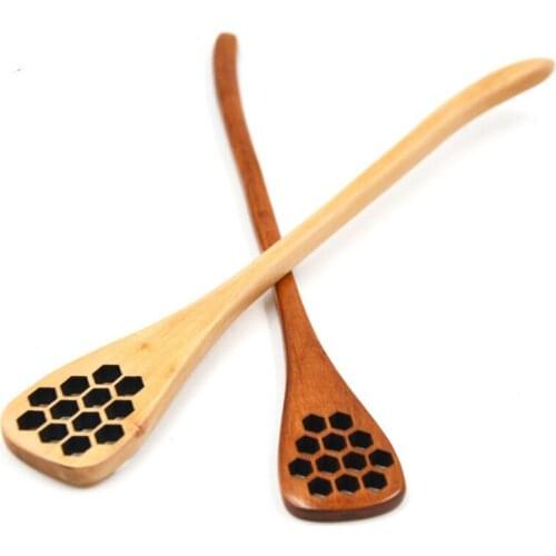 Cute Wood Carving Kitchen Flatware Honey Stirring Spoons Honeycomb Carved Honey Dipper
