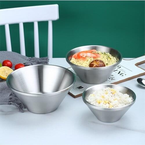 7 Size 304 Stainless Steel Bowl Double Insulation Rice Bowl Multi-function Household Thickening V-shaped Soup Bowl