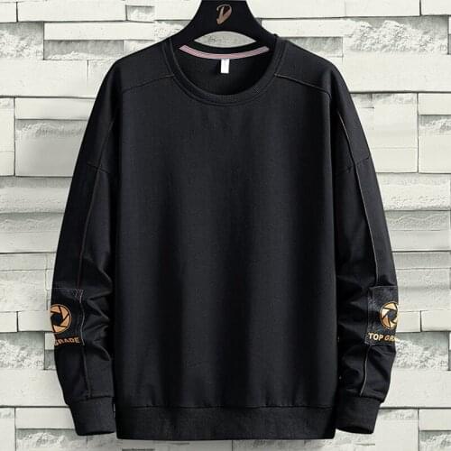 Plus Size Black Crew Sweatshirts Men 2021 New Fashion Print Streetwear Cotton Casual Pullover Hoodies Men Oversize Tops 8XL