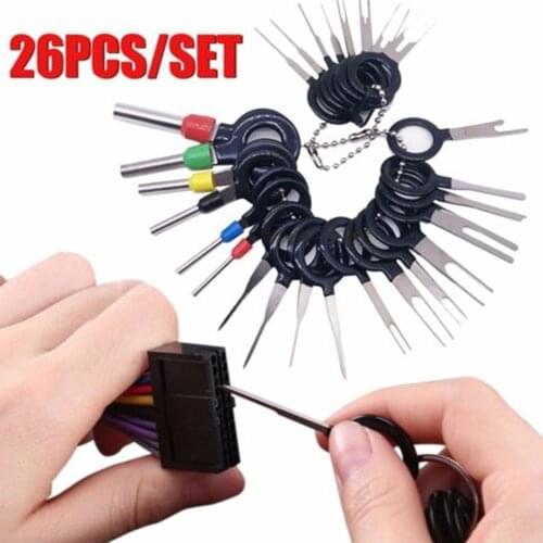 26PCS Terminal Remove Tool Set Stainless Steel Automotive Wiring Harness Terminal Removal Tools Pin Extractor Puller Accessories