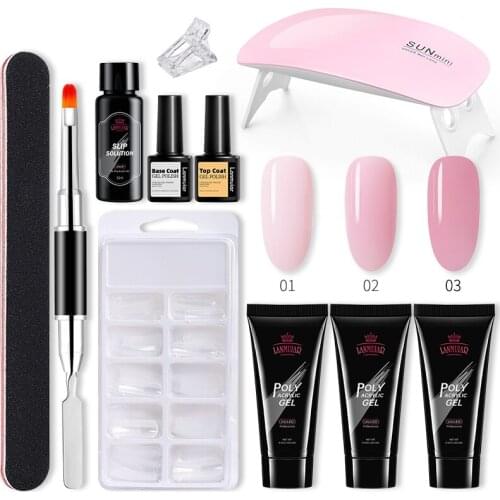 Poly Nail Gel Set Poly UV Gel Clear/Pink Acrylic Quick Building Finger Extension Soak Off UV Gel Polish Nail Tools Set