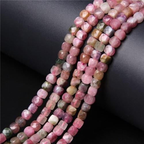 Natural Tourmaline Loose Beads Candy Color Gems Faceted Square Cube Bead For Jewelry Making Necklace Bracelets 15.5inch