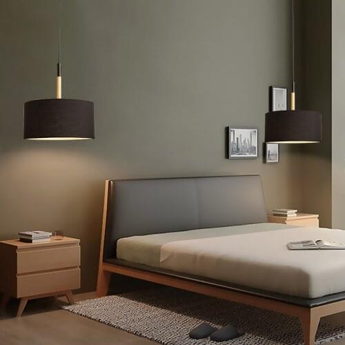 Nordic Hanging Pendant Light Cloth lampshade LED E27 bedside pendant light American Hanging Lights Solid wood round 110v 220v
